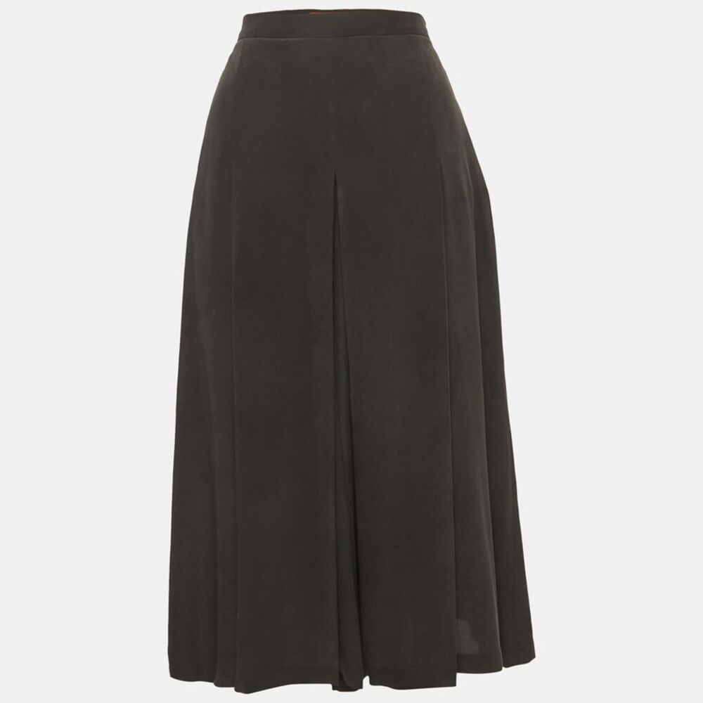 Max Mara Studio Black Crepe Box Pleat Midi Skirt S